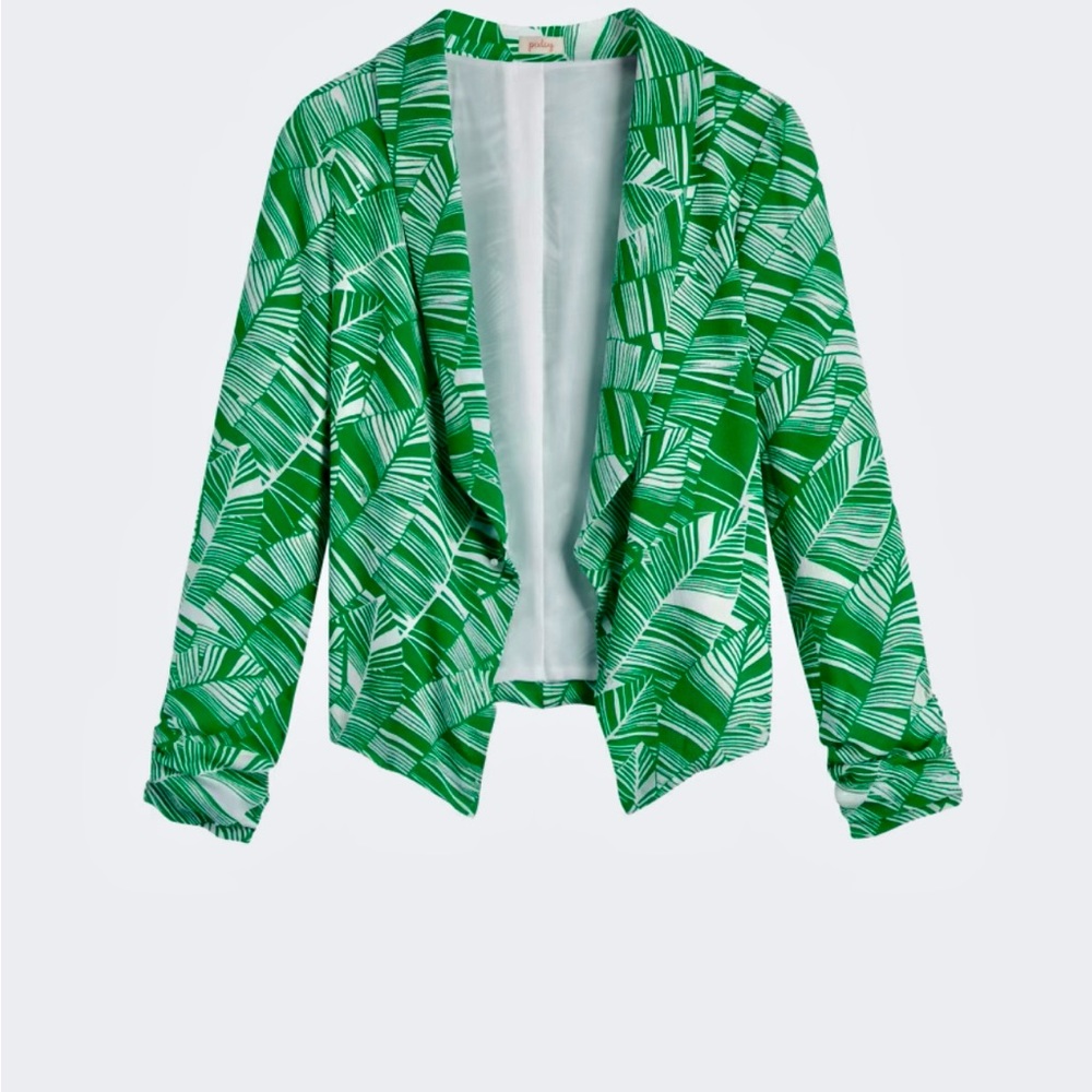 Pixley Blazer Abstract Palm Green and White Print Size Large